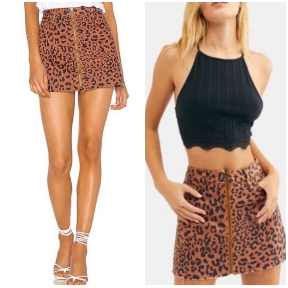 Free People We the Free Zip it Up Leopard Print Denim Miniskirt Size 25